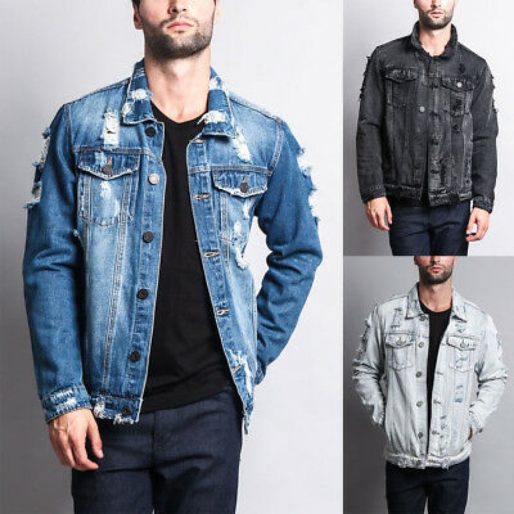 *SOLD* Victorious Indigo Distressed Trucker Jacket - Picture 1 of 5